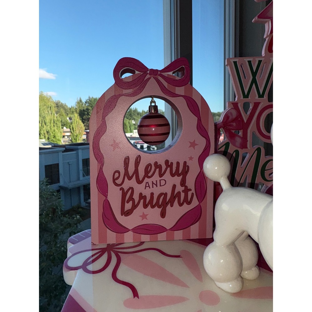 Pink Christmas Decor Bundle Coquette Bottle Brush Trees Merry Bright Peppermint - Picture 9 of 9